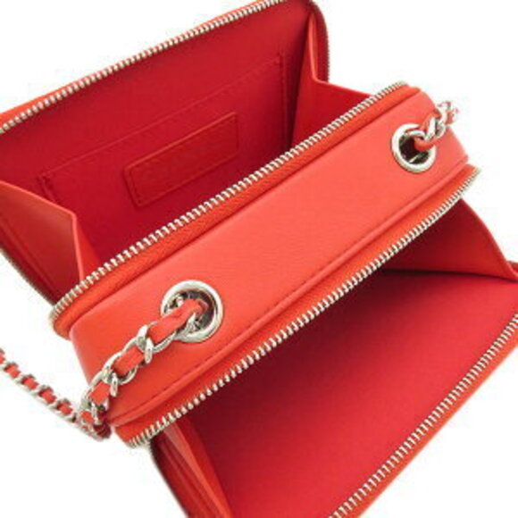 Chanel chain Shoulder Bag red coral leather pocket pochette classic - Picture 10 of 11